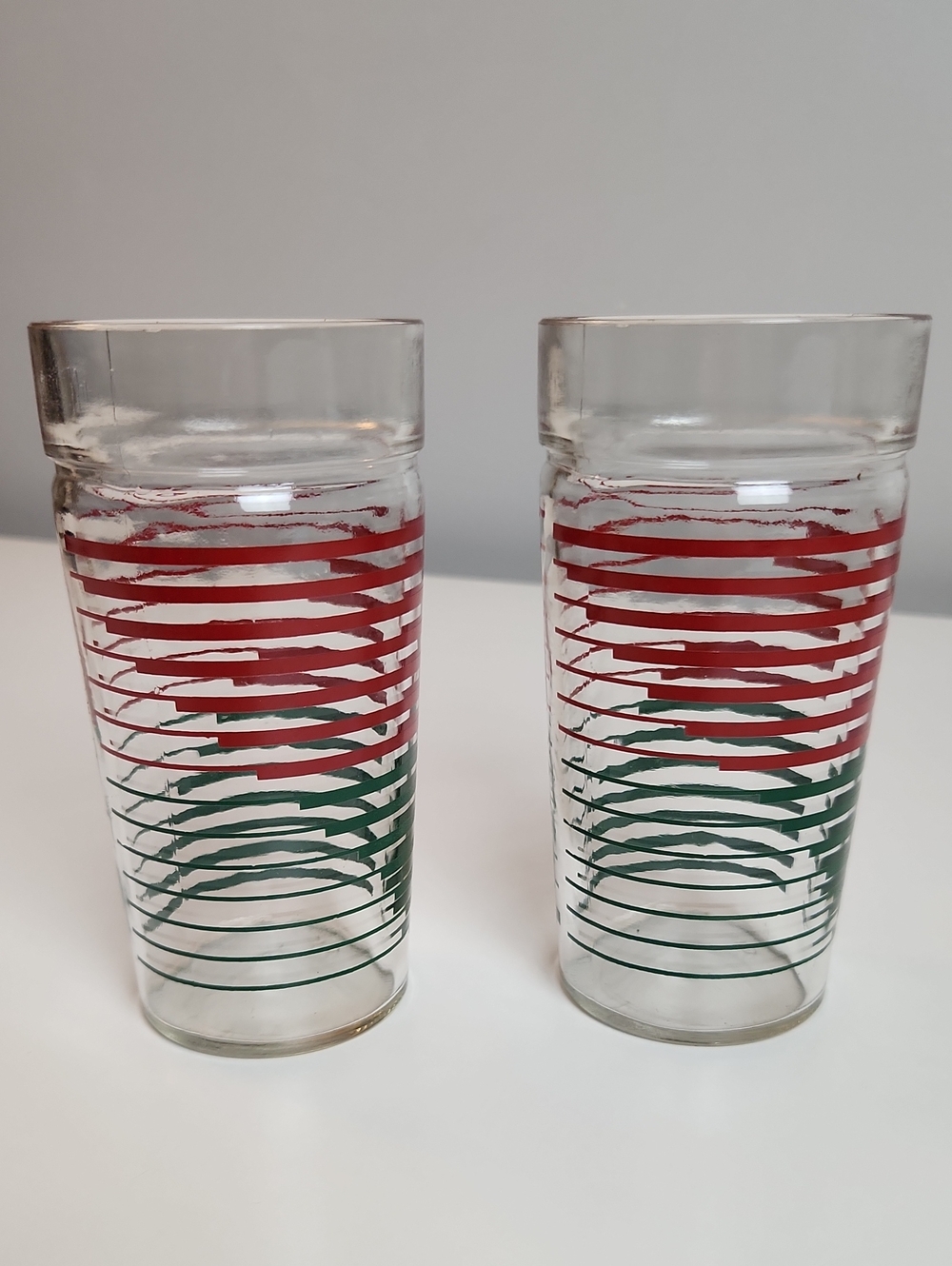 Vintage Hazel Atlas Green And Red Striped Glasses